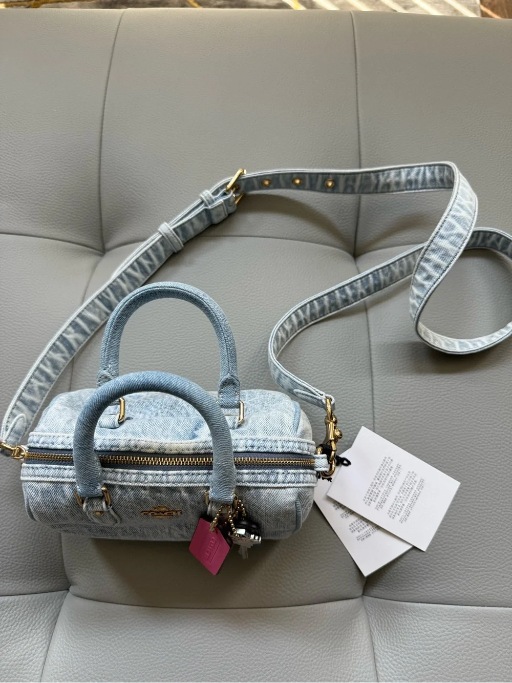 COACH Denim Mini Rowan with Pink Tag - Picture 2 of 8